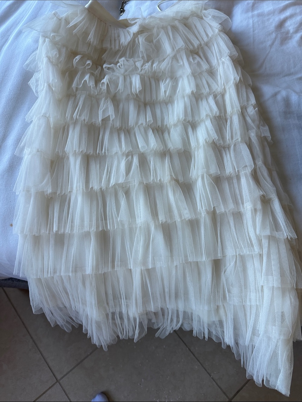 Layered Tulle Ruffle Skirt in Cream